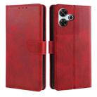 For Redmi 13 4G Calf Texture Buckle Flip Leather Phone Case(Red) - 1