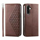 For Samsung Galaxy A36 Cubic Grid Calf Texture Magnetic Leather Phone Case(Brown) - 1