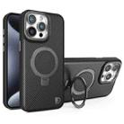 For iPhone 15 Pro Carbon Fiber MagSafe Holder Phone Case(Black) - 1