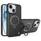 For iPhone 15 Carbon Fiber MagSafe Holder Phone Case(Black) - 1