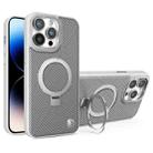 For iPhone 14 Pro Max Carbon Fiber MagSafe Holder Phone Case(Grey) - 1