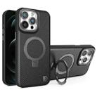 For iPhone 12 Pro Max Carbon Fiber MagSafe Holder Phone Case(Black) - 1