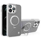 For iPhone 12 Pro Max Carbon Fiber MagSafe Holder Phone Case(Grey) - 1