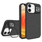 For iPhone 12 Folding Holder Carbon Fiber MagSafe Phone Case(Black) - 1