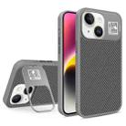 For iPhone 14 Plus Folding Holder Carbon Fiber MagSafe Phone Case(Grey) - 1