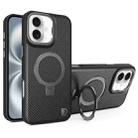 For iPhone 16 Carbon Fiber MagSafe Holder Phone Case(Black) - 1