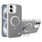 For iPhone 16 Plus Carbon Fiber MagSafe Holder Phone Case(Grey) - 1