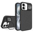 For iPhone 16 Plus Folding Holder Carbon Fiber MagSafe Phone Case(Black) - 1