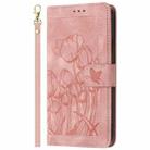 For iPhone 16 Pro Max Tulips Embossed Leather Phone Case with Lanyard(Pink) - 2