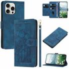 For iPhone 16 Pro Max Tulips Embossed Leather Phone Case with Lanyard(Blue) - 1