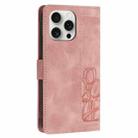 For iPhone 16 Pro Tulips Embossed Leather Phone Case with Lanyard(Pink) - 3