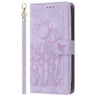 For iPhone 16 Pro Tulips Embossed Leather Phone Case with Lanyard(Purple) - 2