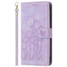 For iPhone 16 Plus Tulips Embossed Leather Phone Case with Lanyard(Purple) - 2