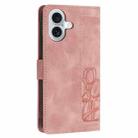 For iPhone 16 Tulips Embossed Leather Phone Case with Lanyard(Pink) - 3