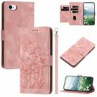 For iPhone SE 2024 Tulips Embossed Leather Phone Case with Lanyard(Pink) - 1