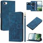 For iPhone SE 2024 Tulips Embossed Leather Phone Case with Lanyard(Blue) - 1