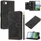 For iPhone SE 2024 Tulips Embossed Leather Phone Case with Lanyard(Black) - 1