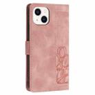 For iPhone 15 Plus Tulips Embossed Leather Phone Case with Lanyard(Pink) - 3