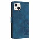 For iPhone 15 Plus Tulips Embossed Leather Phone Case with Lanyard(Blue) - 3