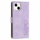 For iPhone 15 Tulips Embossed Leather Phone Case with Lanyard(Purple) - 3