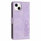 For iPhone 14 Tulips Embossed Leather Phone Case with Lanyard(Purple) - 3