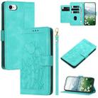 For iPhone SE 2022 / 2020 Tulips Embossed Leather Phone Case with Lanyard(Green) - 1