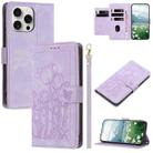 For iPhone 13 Pro Tulips Embossed Leather Phone Case with Lanyard(Purple) - 1