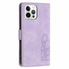 For iPhone 12 / 12 Pro Tulips Embossed Leather Phone Case with Lanyard(Purple) - 3