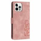 For iPhone 12 Pro Max Tulips Embossed Leather Phone Case with Lanyard(Pink) - 3