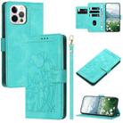 For iPhone 12 Pro Max Tulips Embossed Leather Phone Case with Lanyard(Green) - 1