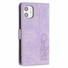 For iPhone 12 mini Tulips Embossed Leather Phone Case with Lanyard(Purple) - 3