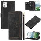 For iPhone 12 mini Tulips Embossed Leather Phone Case with Lanyard(Black) - 1