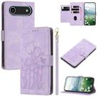 For iPhone 17 Air Tulips Embossed Leather Phone Case with Lanyard(Purple) - 1