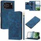 For iPhone 17 Pro Tulips Embossed Leather Phone Case with Lanyard(Blue) - 1