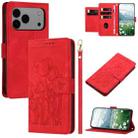 For iPhone 17 Pro Max Tulips Embossed Leather Phone Case with Lanyard(Red) - 1