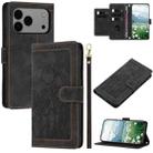 For iPhone 17 Pro Max Tulips Embossed Leather Phone Case with Lanyard(Black) - 1
