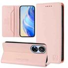 For ZTE Blade V40s RC01 Dual-Folded Magnetic Suction RFID Leather Phone Case(Pink) - 1