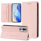 For HTC U24 Pro RC01 Dual-Folded Magnetic Suction RFID Leather Phone Case(Pink) - 1