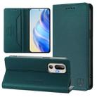 For HTC U24 Pro RC01 Dual-Folded Magnetic Suction RFID Leather Phone Case(Dark Green) - 1