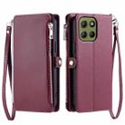 For Motorola Moto G15 Leather Stitching Multi-card Slot Zipper Phone Case(Wine Red) - 1