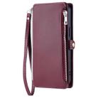 For Motorola Moto G15 Leather Stitching Multi-card Slot Zipper Phone Case(Wine Red) - 2