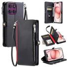 For Motorola Edge 60 Pro Leather Stitching Multi-card Slot Zipper Phone Case(Black) - 1