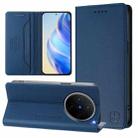 For vivo X200 RC01 Dual-Folded Magnetic Suction RFID Leather Phone Case(Dark Blue) - 1