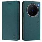 For vivo X200 RC01 Dual-Folded Magnetic Suction RFID Leather Phone Case(Dark Green) - 2