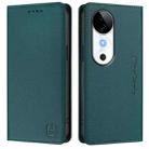 For vivo S19 RC01 Dual-Folded Magnetic Suction RFID Leather Phone Case(Dark Green) - 2