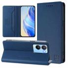 For vivo Y56 5G / Y16 / Y02s 4G Global RC01 Dual-Folded Magnetic Suction RFID Leather Phone Case(Dark Blue) - 1