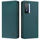 For vivo Y76 5G RC01 Dual-Folded Magnetic Suction RFID Leather Phone Case(Dark Green) - 2