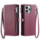 For Xiaomi Redmi Note 14 5G Leather Stitching Multi-card Slot Zipper Phone Case(Wine Red) - 1
