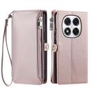 For Redmi Note 14 Pro 4G Leather Stitching Multi-card Slot Zipper Phone Case(Rose Gold) - 1