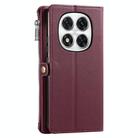For Redmi Note 14 Pro 4G Leather Stitching Multi-card Slot Zipper Phone Case(Wine Red) - 3